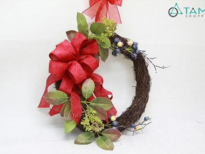 Vòng nguyệt quế Noel Handmade nửa vòng lớn ĐK 40cm VNGQ-X-44